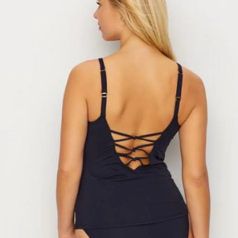 Bleu Rod Beattie NWT Black Tankini Top 14 Lace Up Back Minimalist Swim Swimsuit